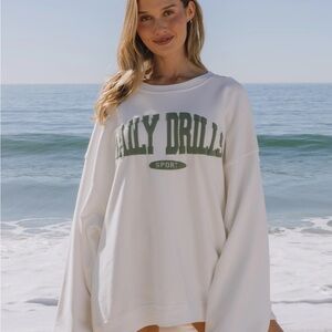 Daily Drills White Sweatshirt with Green Logo